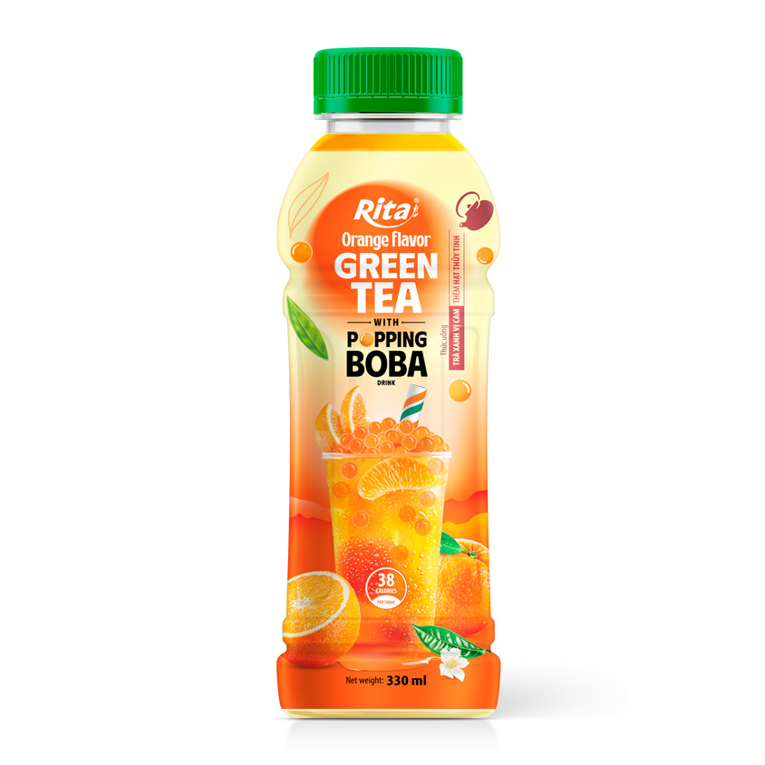Rita Popping Boba Green Tea With Orange Flavor 330mL Bottle 